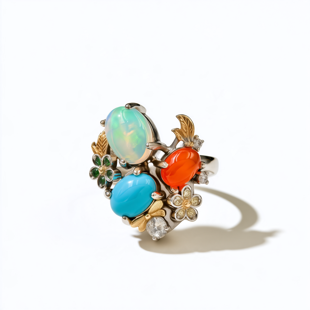Moonlit Opal Garden Ring