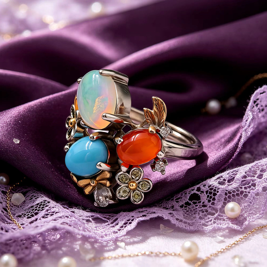 Moonlit Opal Garden Ring