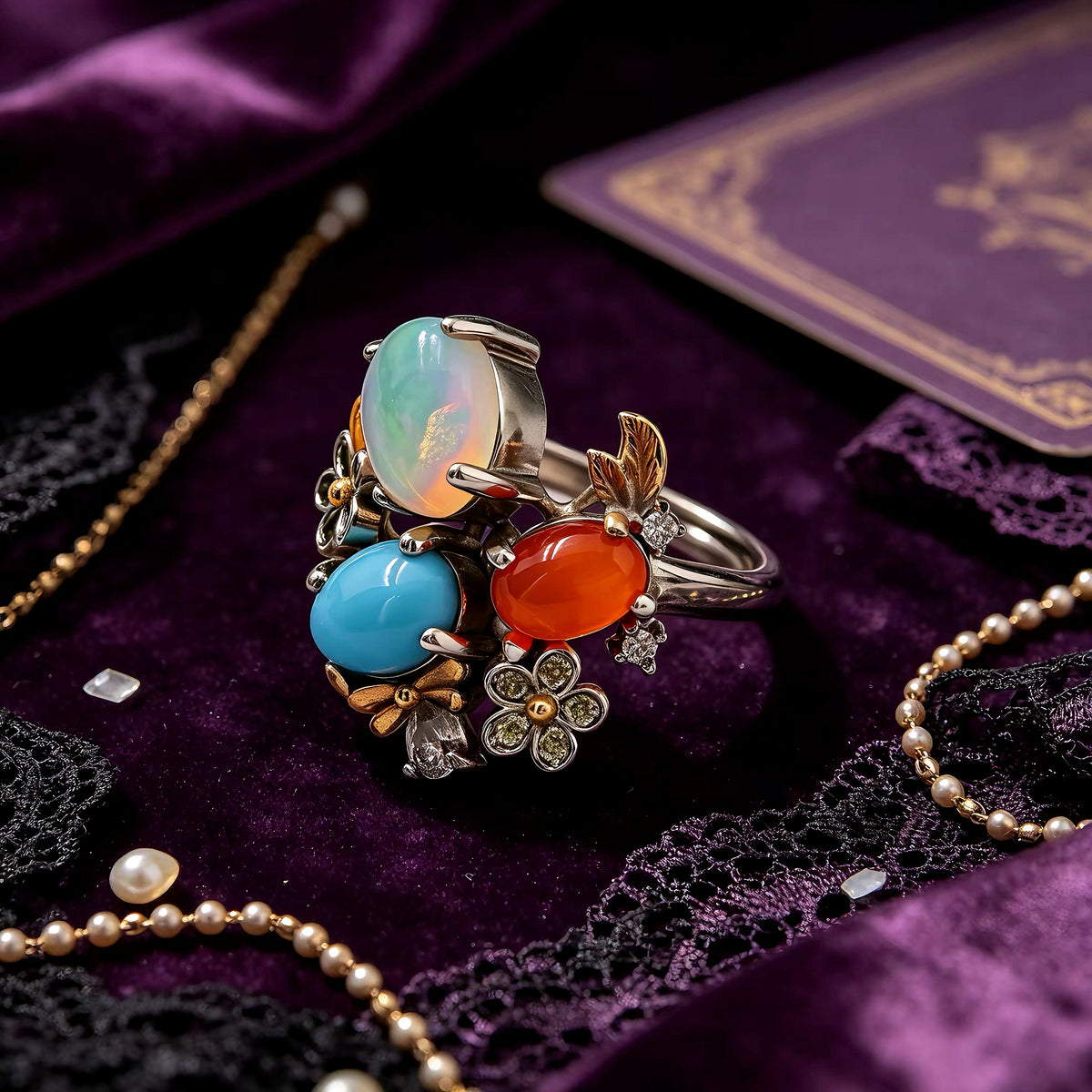 Moonlit Opal Garden Ring