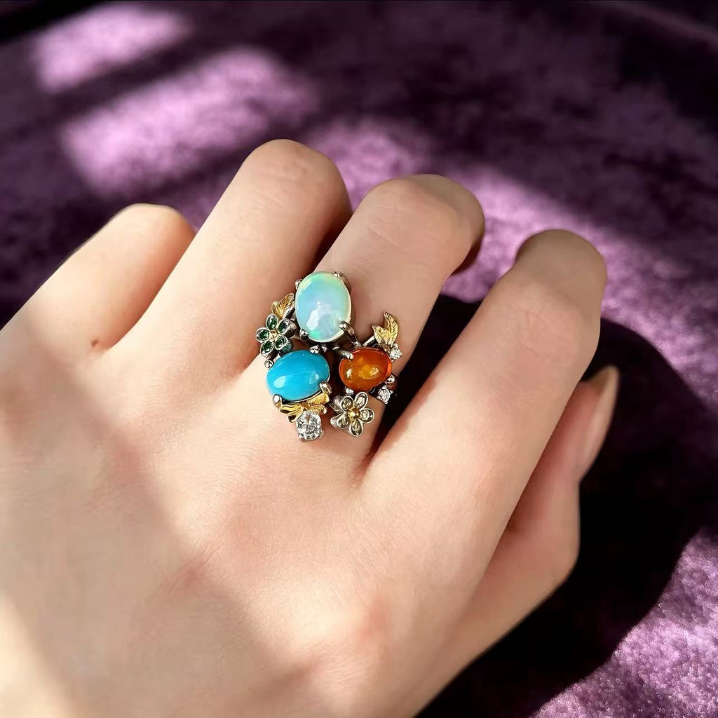 Moonlit Opal Garden Ring