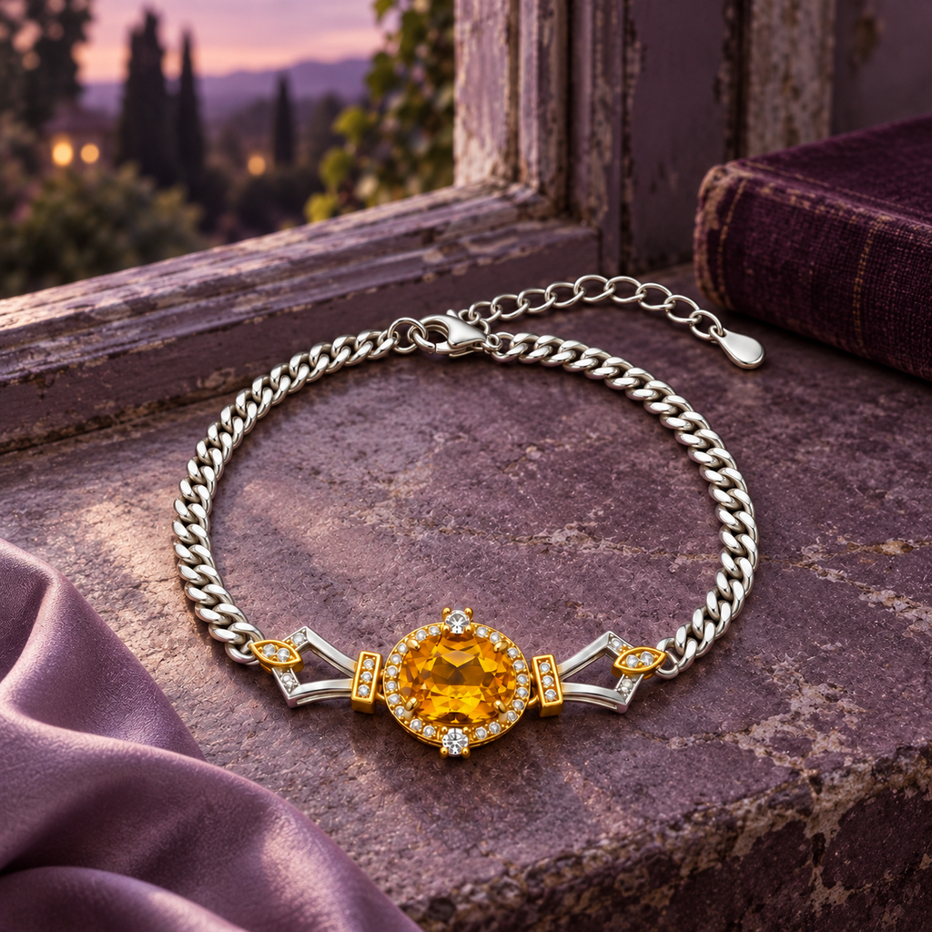 Two-Tone Citrine Cuban Link Bracelet — view 5