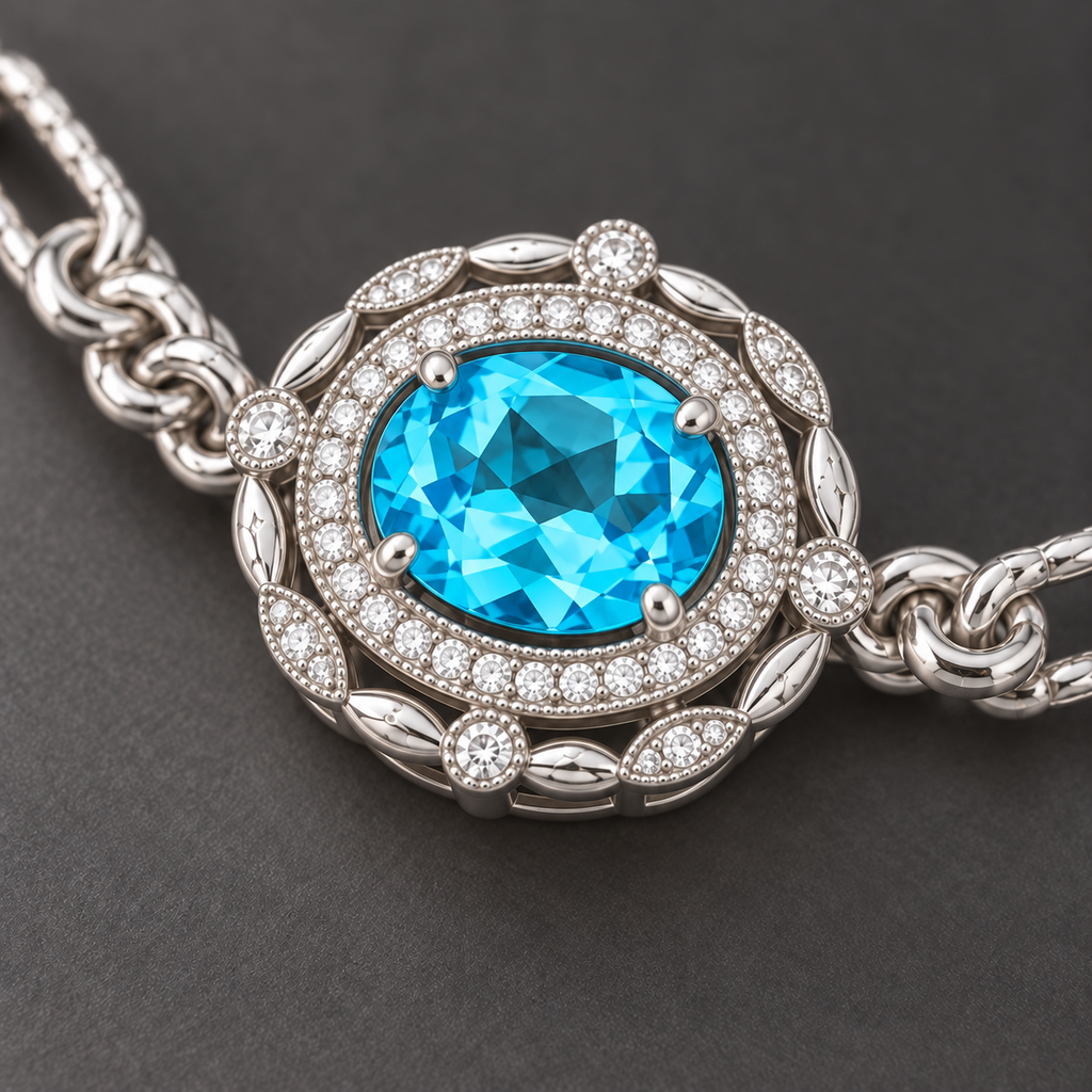 Vintage Blue Topaz Double Halo Bracelet — view 3