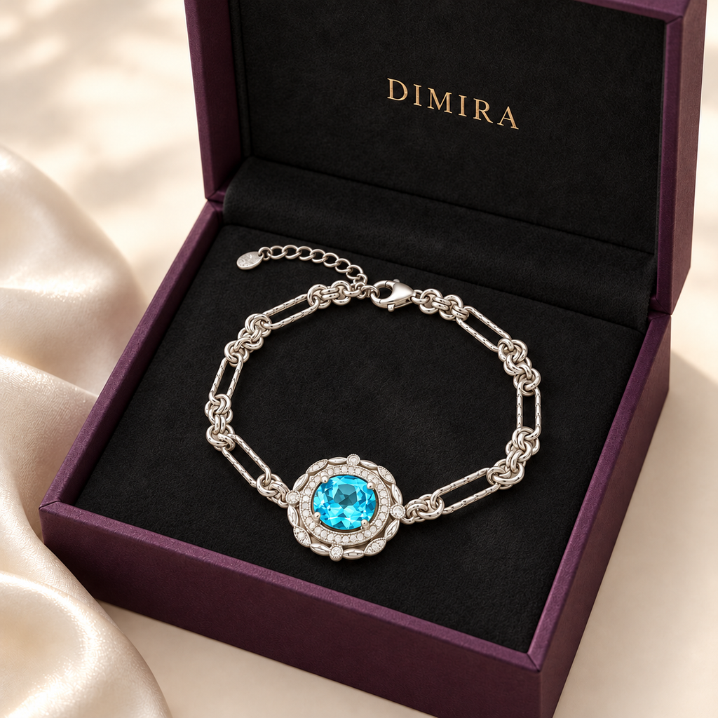 Vintage Blue Topaz Double Halo Bracelet — view 7