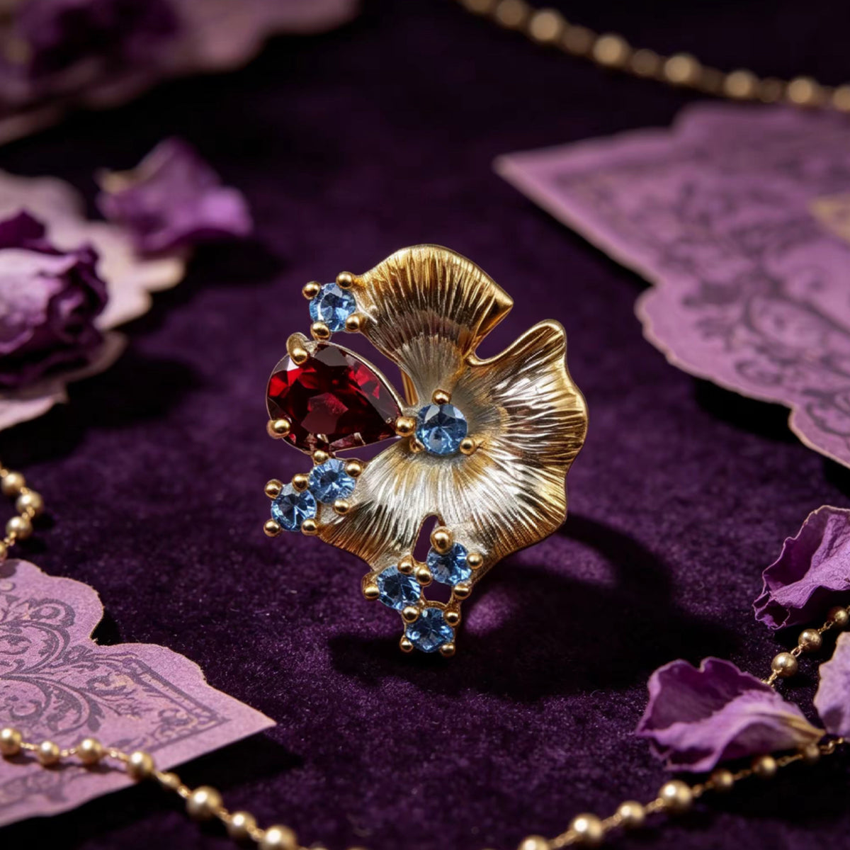 Red Garnet & Blue Topaz Pendant editorial view